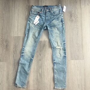 PURPLE BRAND VINTAGE KNEE BLOWOUT DENIM (MID INDIGO) P001-VKMD324